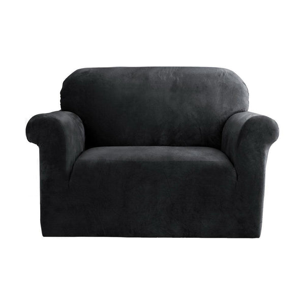 Artiss Velvet Sofa Cover Plush Couch Cover Lounge Slipcover 1 Seater Black - John Cootes