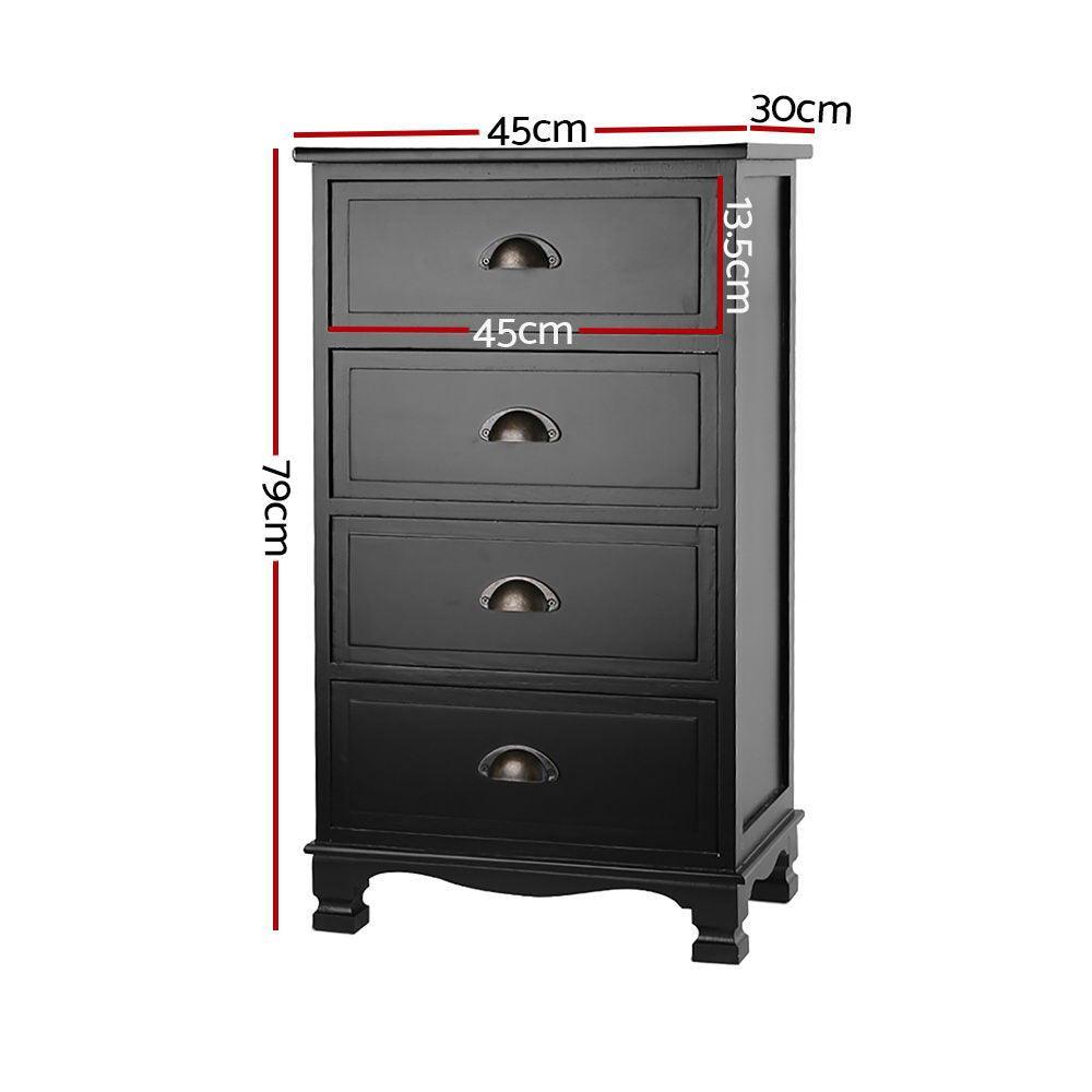 Artiss Vintage Bedside Table Chest 4 Drawers Storage Cabinet Nightstand Black - John Cootes