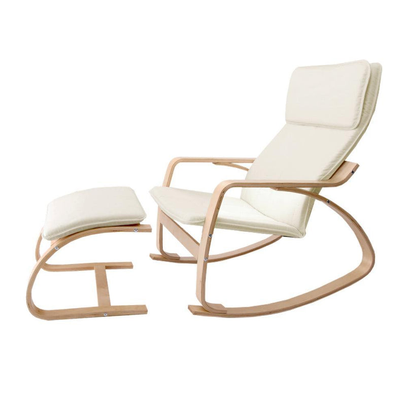 Artiss Wooden Armchair with Foot Stool - Beige - John Cootes