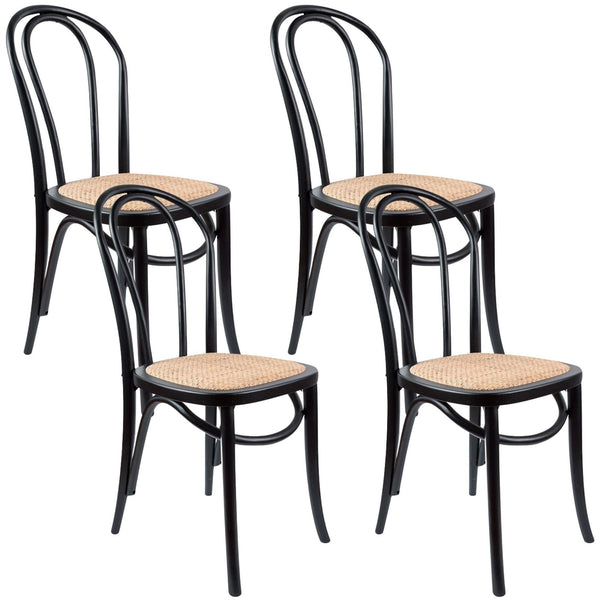 Azalea Arched Back Dining Chair 4 Set Solid Elm Timber Wood Rattan Seat - Black - John Cootes