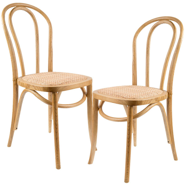 Azalea Arched Back Dining Chair Set of 2 Solid Elm Timber Wood Rattan Seat - Oak - John Cootes