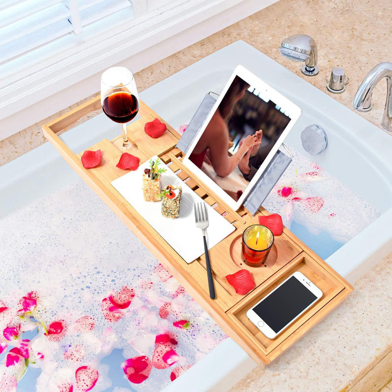 Bamboo Bathtub Bath tub Tray Table Caddy Tray Cellphone,Book,Tray Wineglass Holder - John Cootes