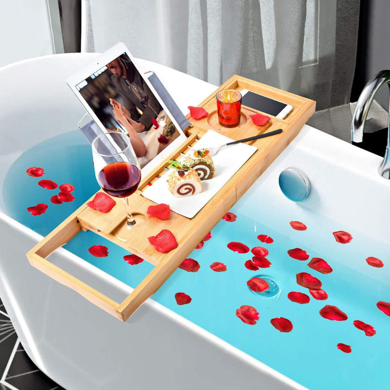 Bamboo Bathtub Bath tub Tray Table Caddy Tray Cellphone,Book,Tray Wineglass Holder - John Cootes