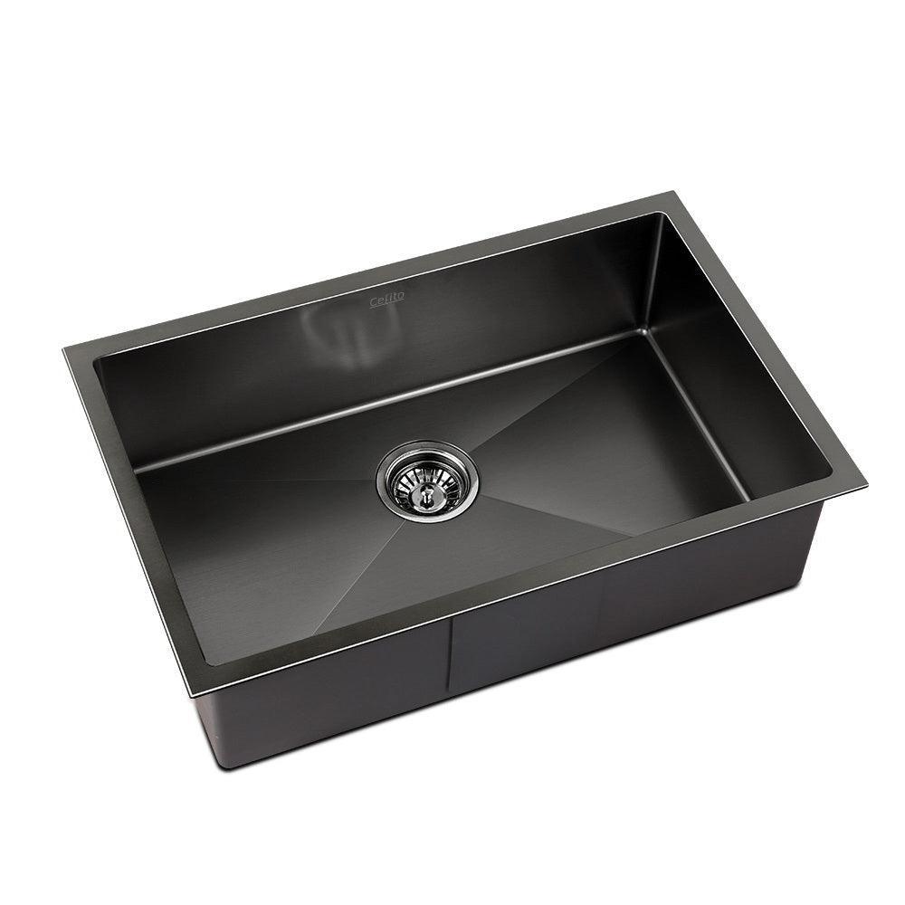 Cefito 70cm x 45cm Stainless Steel Kitchen Sink Under/Top/Flush Mount Black - John Cootes