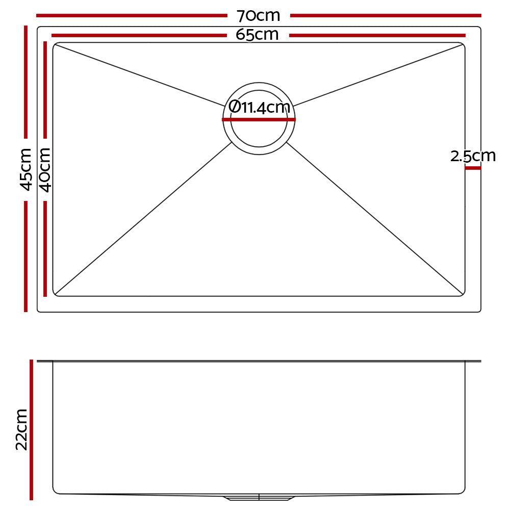 Cefito 70cm x 45cm Stainless Steel Kitchen Sink Under/Top/Flush Mount Black - John Cootes