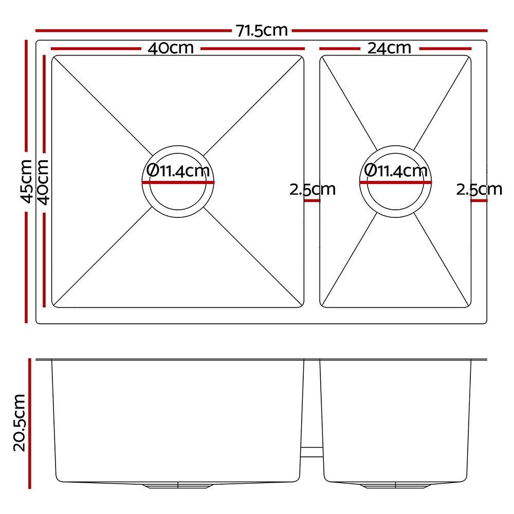 Cefito 71cm x 45cm Stainless Steel Kitchen Sink Under/Top/Flush Mount Silver - John Cootes