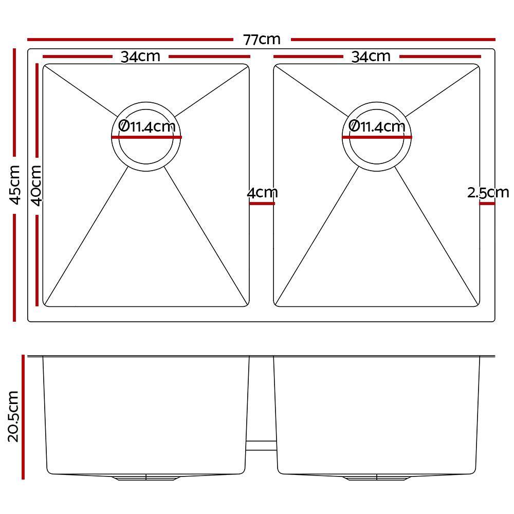 Cefito 77cm x 45cm Stainless Steel Kitchen Sink Under/Top/Flush Mount Black - John Cootes