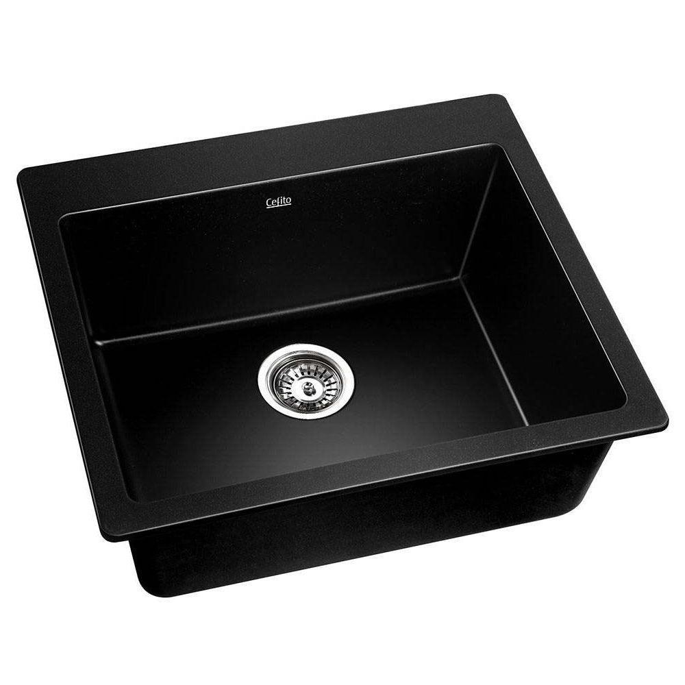 Cefito Stone Kitchen Sink 570x500MM Granite Under or Topmount Basin Bowl Laundry Black - John Cootes