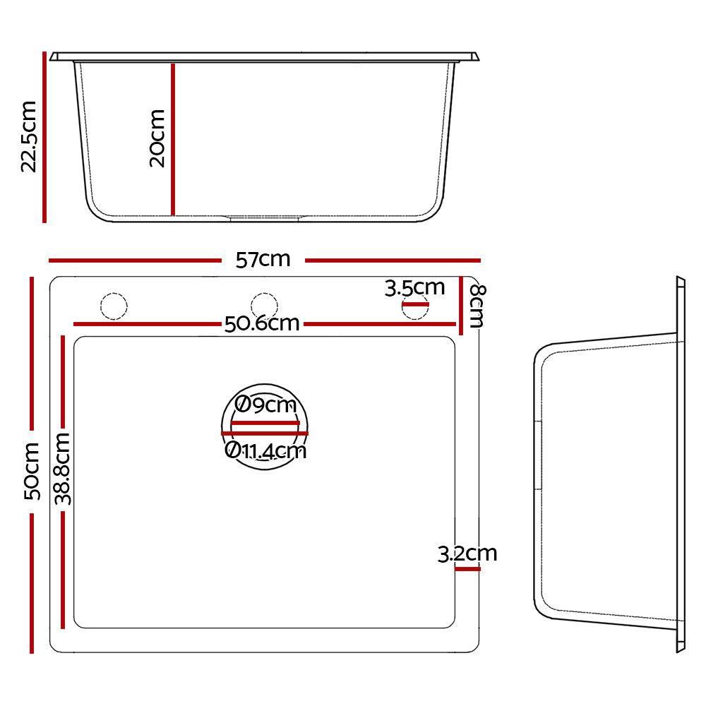 Cefito Stone Kitchen Sink 570x500MM Granite Under or Topmount Basin Bowl Laundry Black - John Cootes