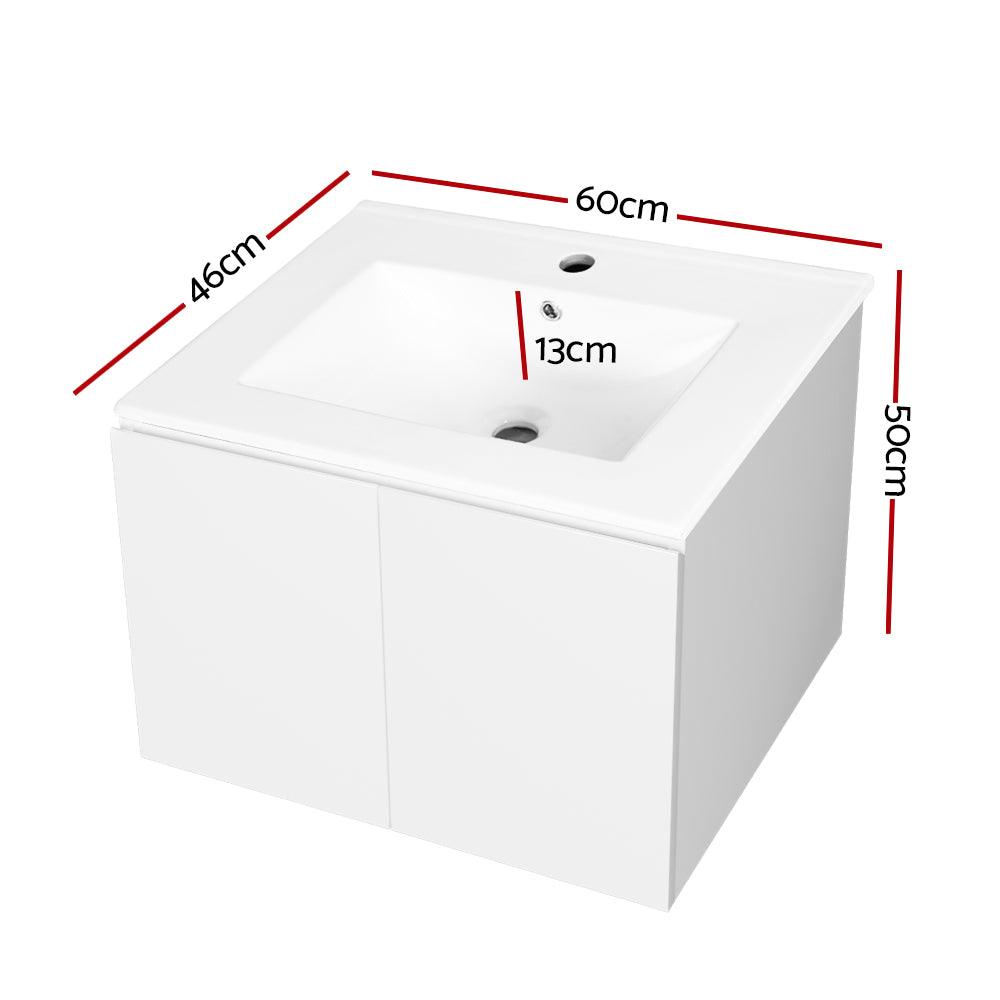 Cefito Vanity Unit Ceramic Basin Cabinet Storage Bathroom Wall Mounted 600mm White - John Cootes