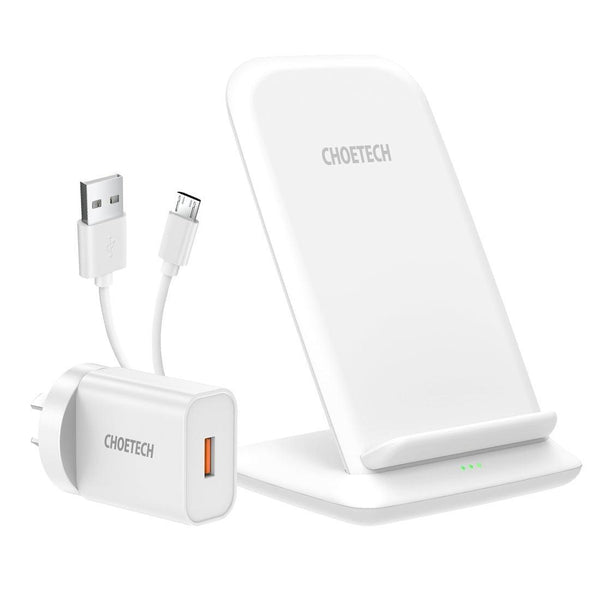 CHOETECH T555-F 15W Wireless Charger Stand with AC Charger (White) - John Cootes