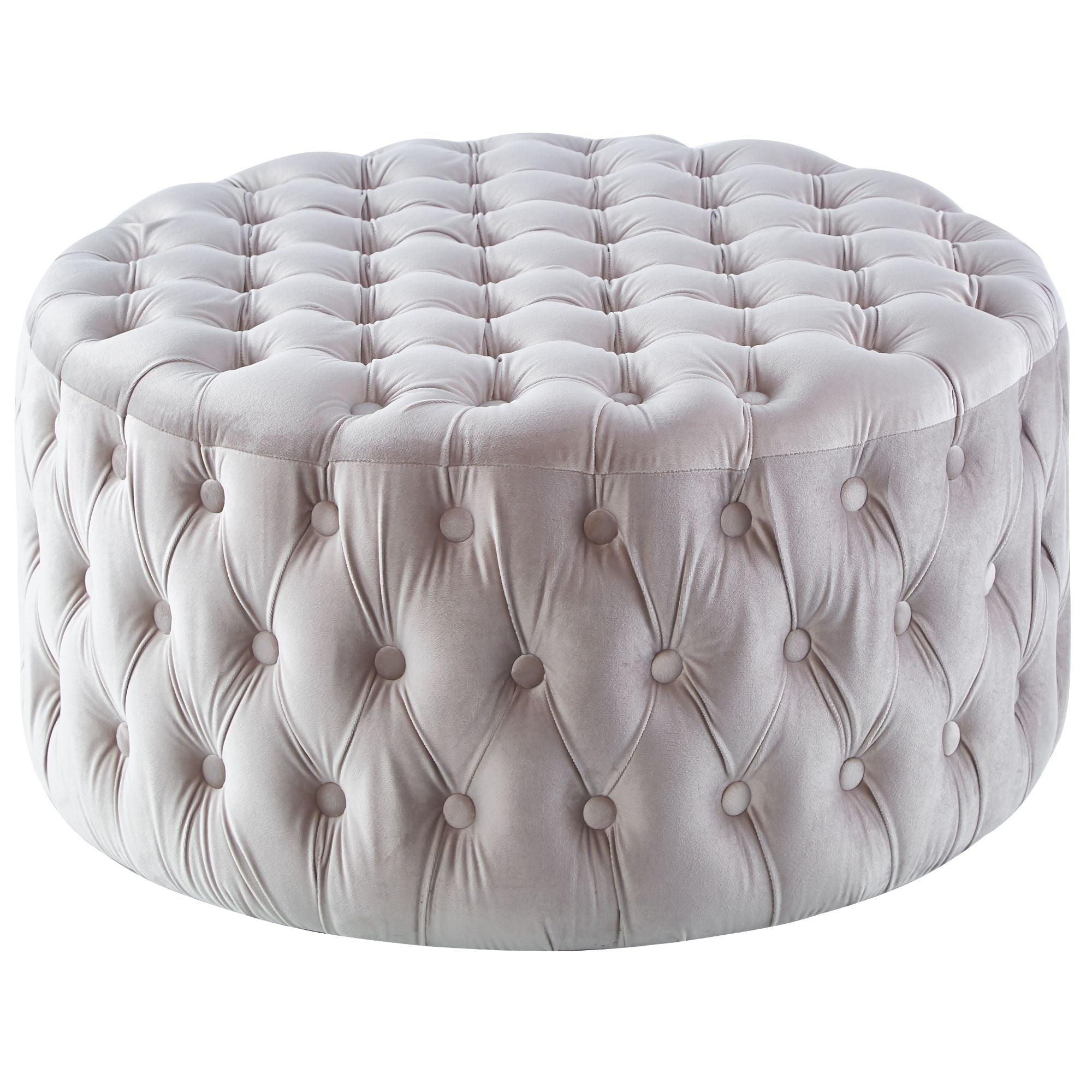 Cosmos Tufted Velvet Fabric Round Ottoman Footstools - Beige - John Cootes