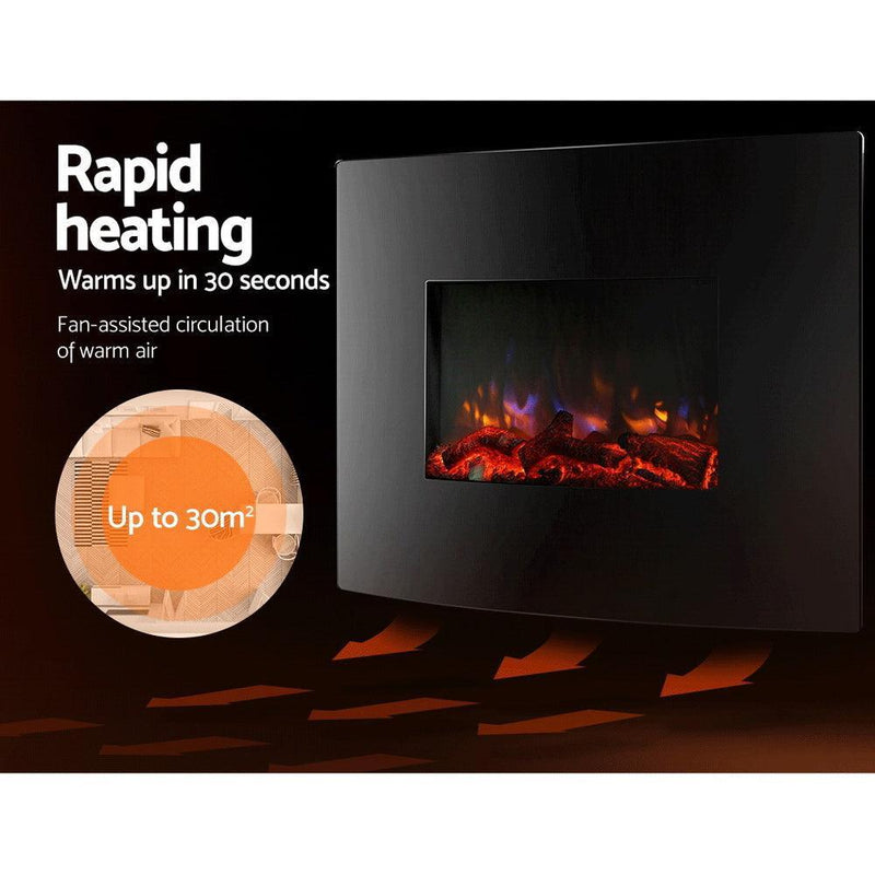Devanti 2000W Wall Mounted Electric Fireplace Fire Log Wood Heater Realistic Flame - John Cootes