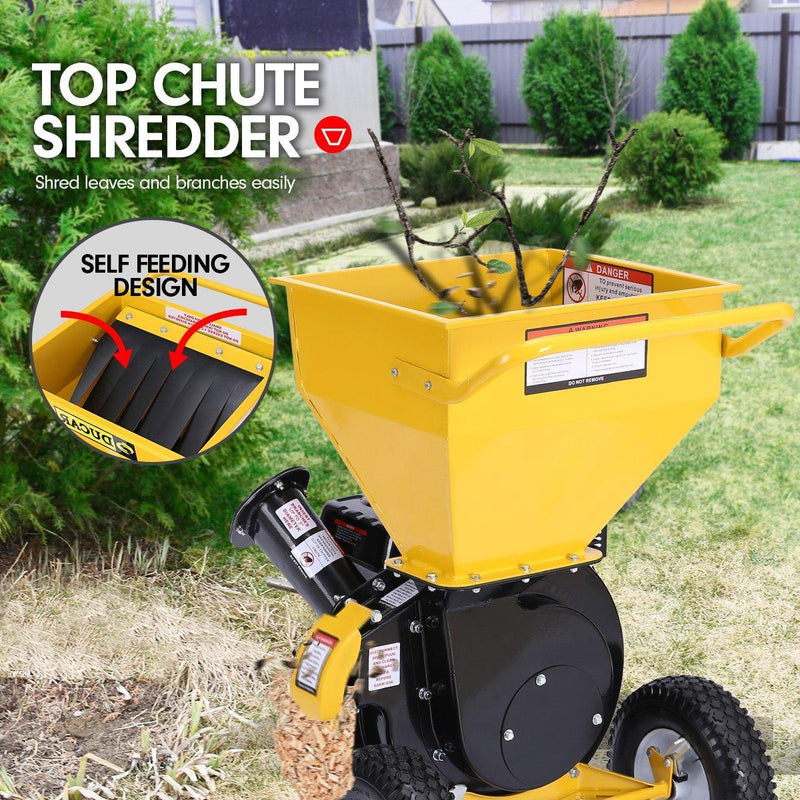 Ducar 7HP Wood Chipper Shredder Mulcher Grinder Petrol Yellow Black - John Cootes