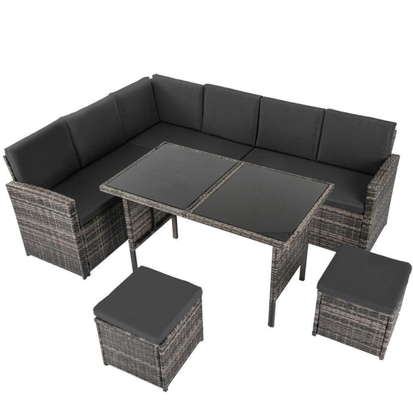 Ella 8-Seater Modular Outdoor Garden Lounge and Dining Set with Table and Stools in Dark Grey Weave - John Cootes