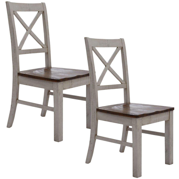 Erica X-Back Dining Chair Set of 2 Solid Acacia Timber Wood Hampton Brown White - John Cootes