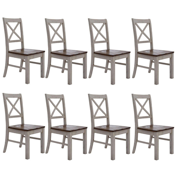 Erica X-Back Dining Chair Set of 8 Solid Acacia Timber Wood Hampton Brown White - John Cootes