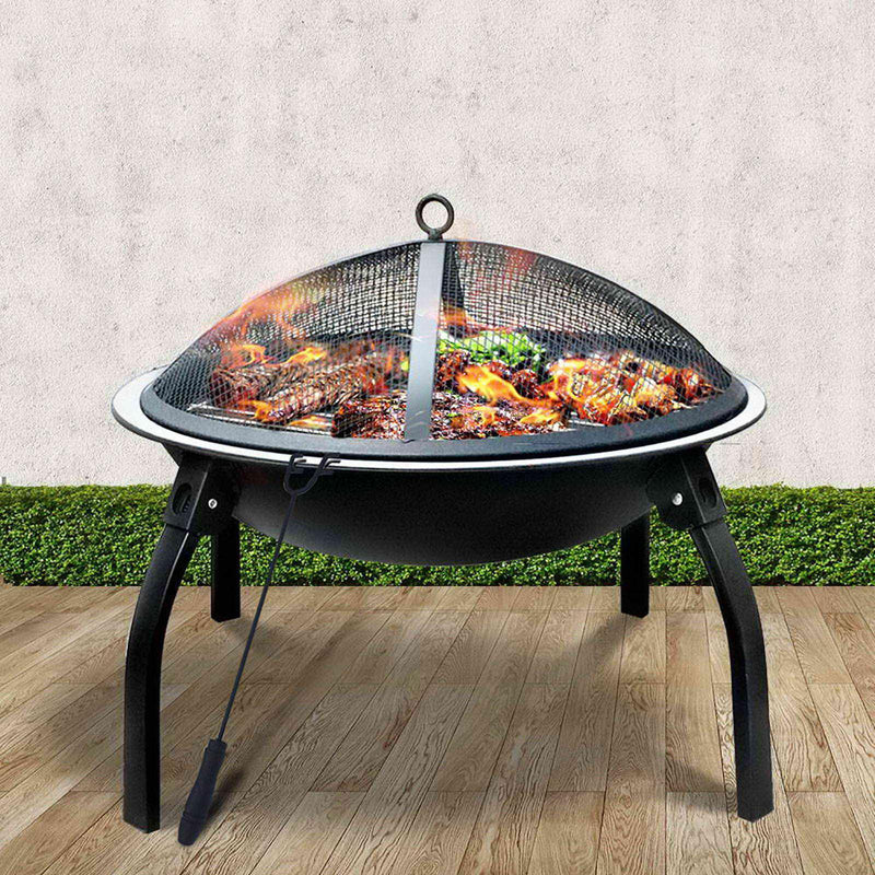 Fire Pit BBQ Charcoal Smoker Portable Outdoor Camping Pits Patio Fireplace 22'' - John Cootes