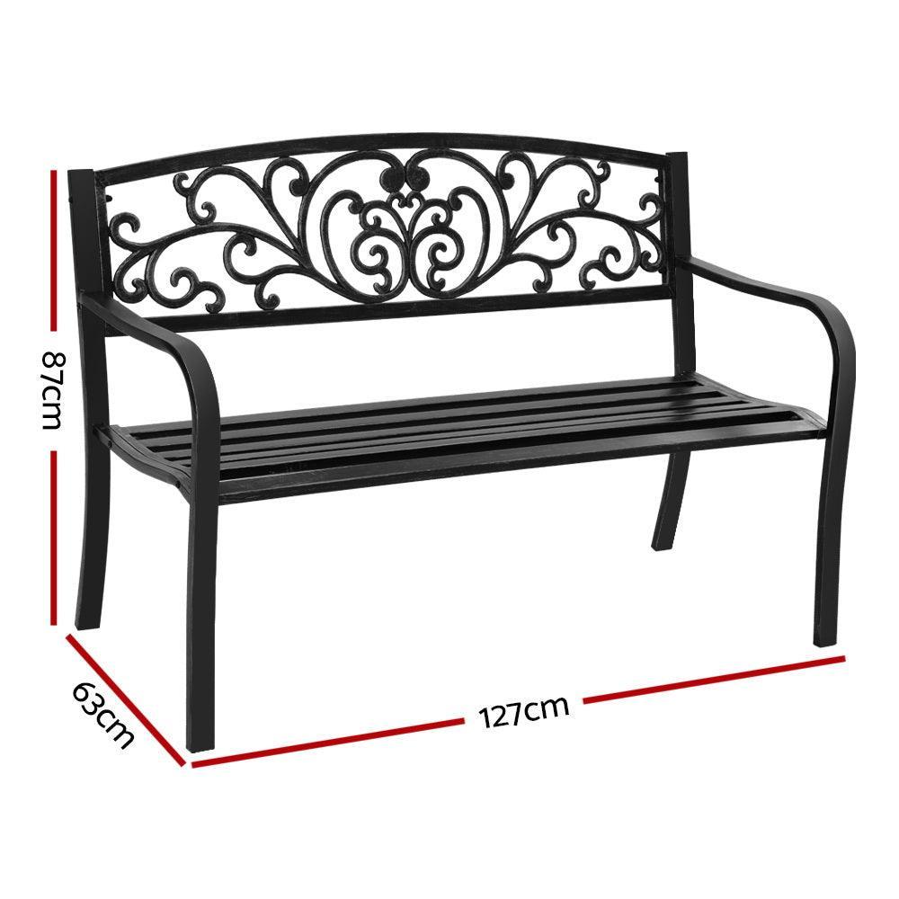 Garden Bench Seat Outdoor Chair Steel Iron Patio Furniture Lounge Porch Lounger Vintage Black Gardeon - John Cootes