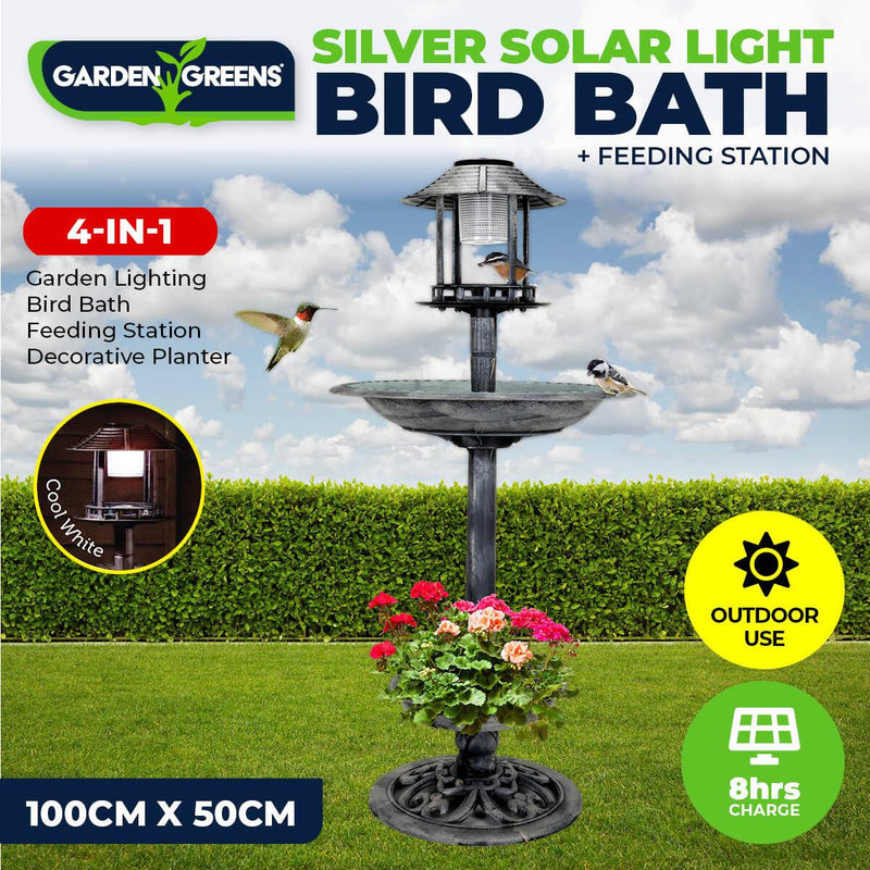 Garden Greens 1M Bird Bath Solar Power With Feeding Station and Lights - John Cootes