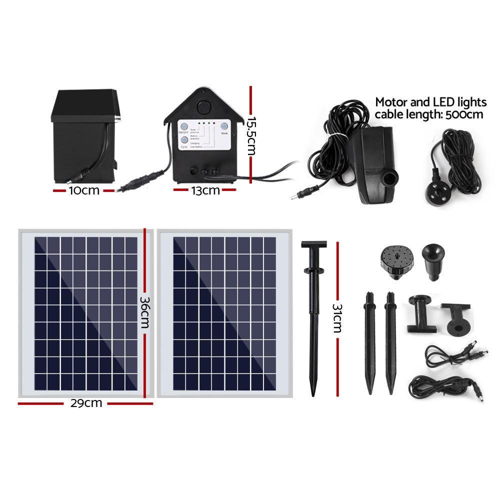 Gardeon 110W LED Lights Solar Fountain with Battery Outdoor Fountains Submersible Water Pump - John Cootes