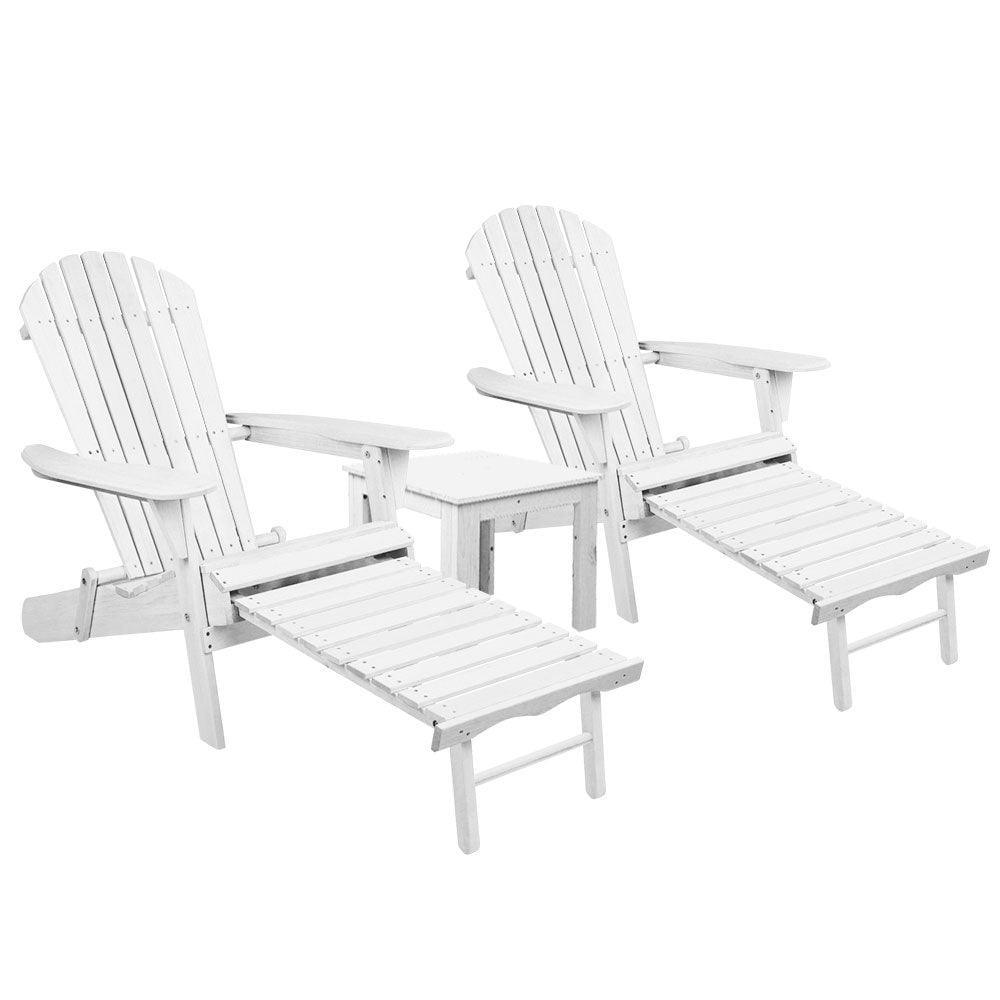 Gardeon 3 Piece Outdoor Adirondack Lounge Beach Chair Set - White - John Cootes