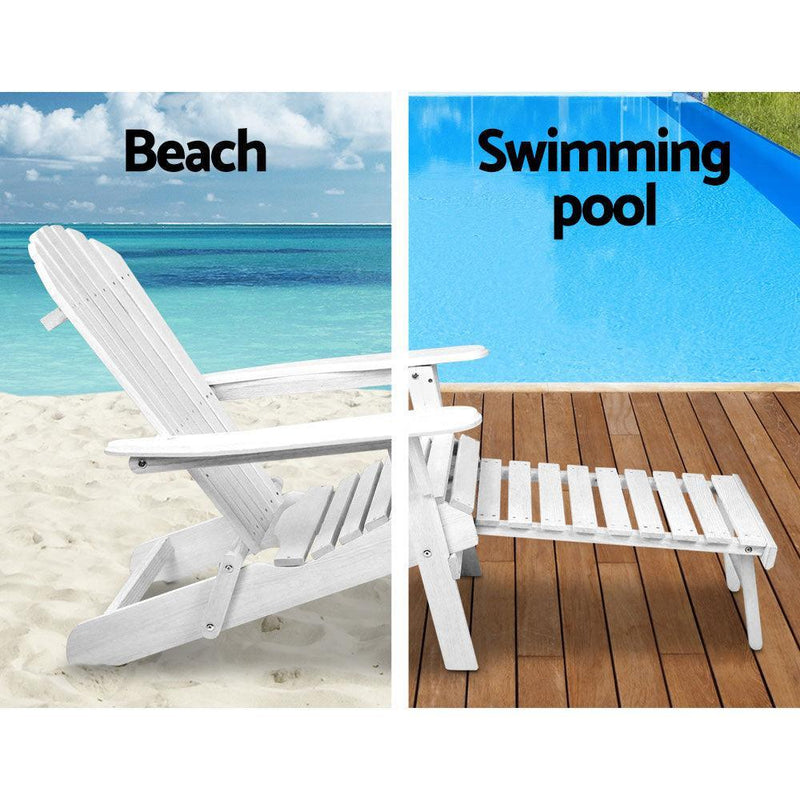Gardeon 3 Piece Outdoor Adirondack Lounge Beach Chair Set - White - John Cootes