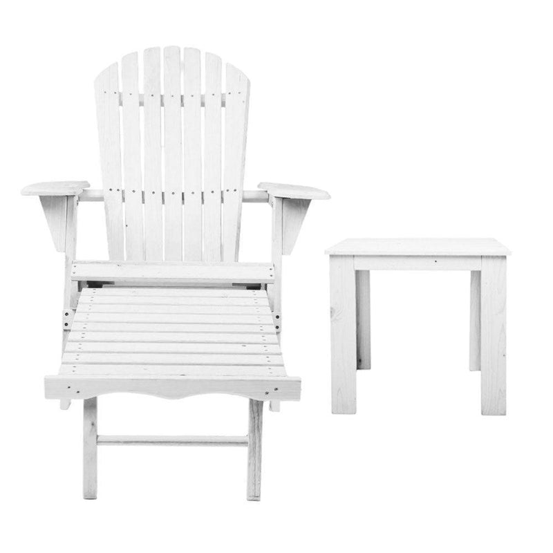 Gardeon 3 Piece Outdoor Adirondack Lounge Beach Chair Set - White - John Cootes