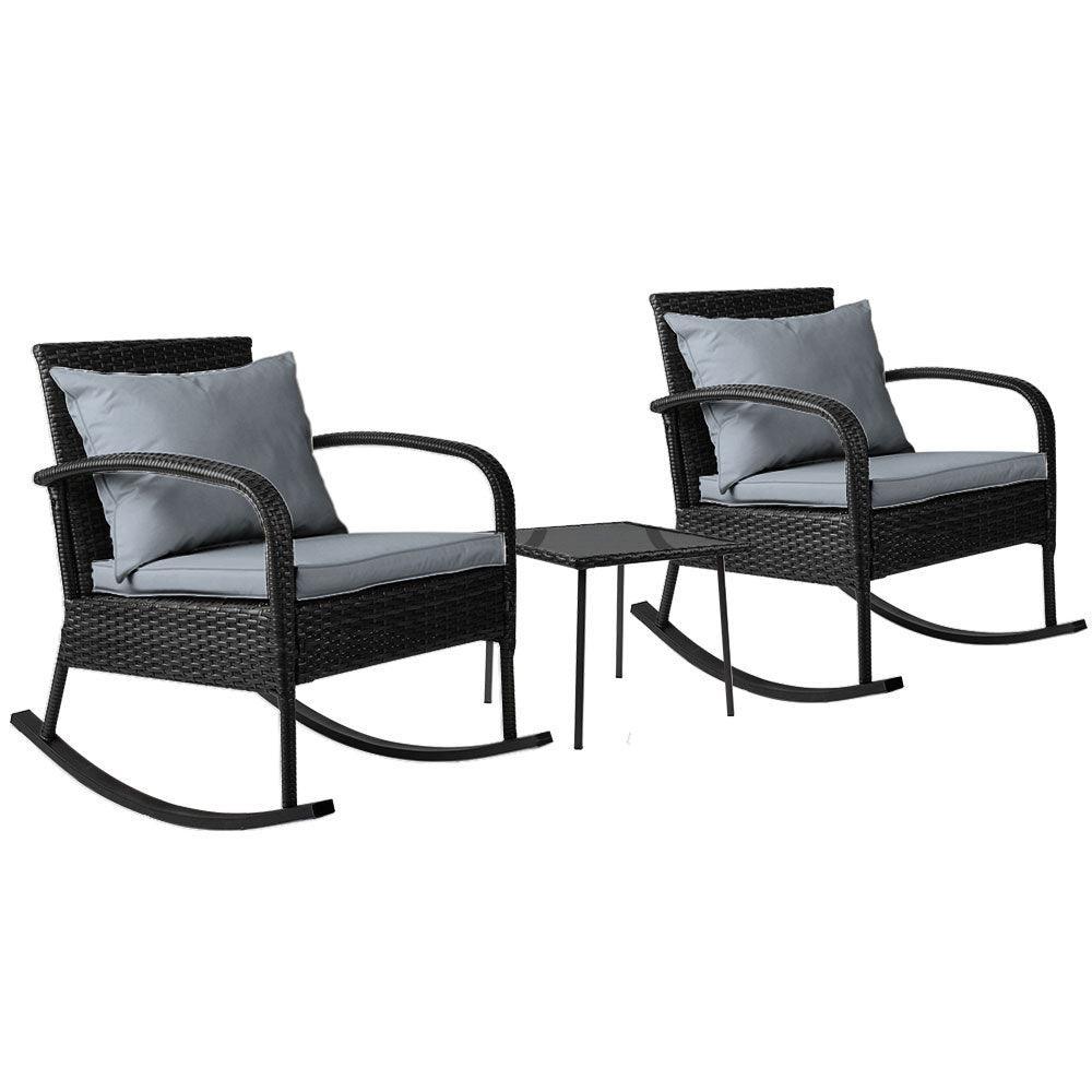 Gardeon 3 Piece Outdoor Chair Rocking Set - Black - John Cootes