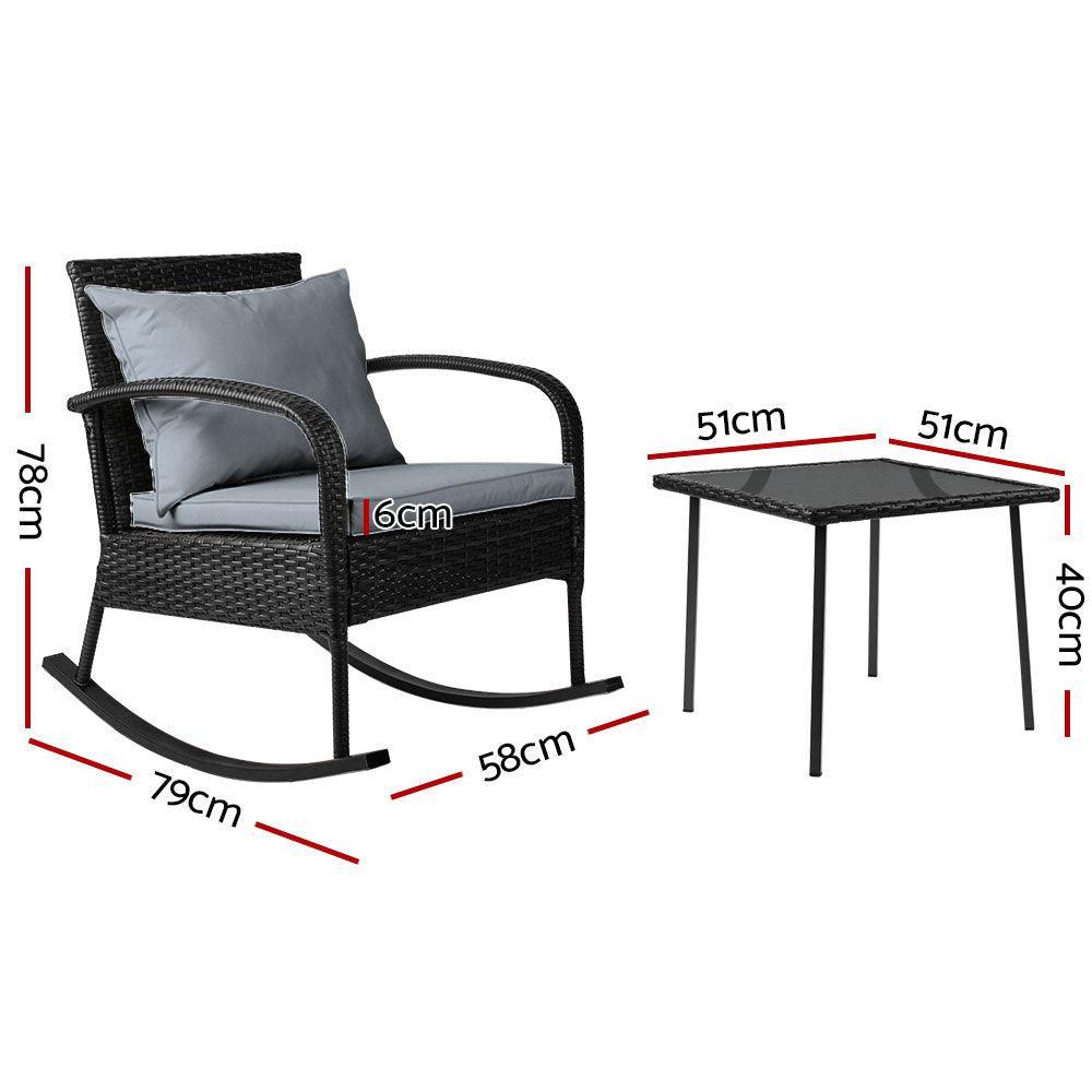 Gardeon 3 Piece Outdoor Chair Rocking Set - Black - John Cootes