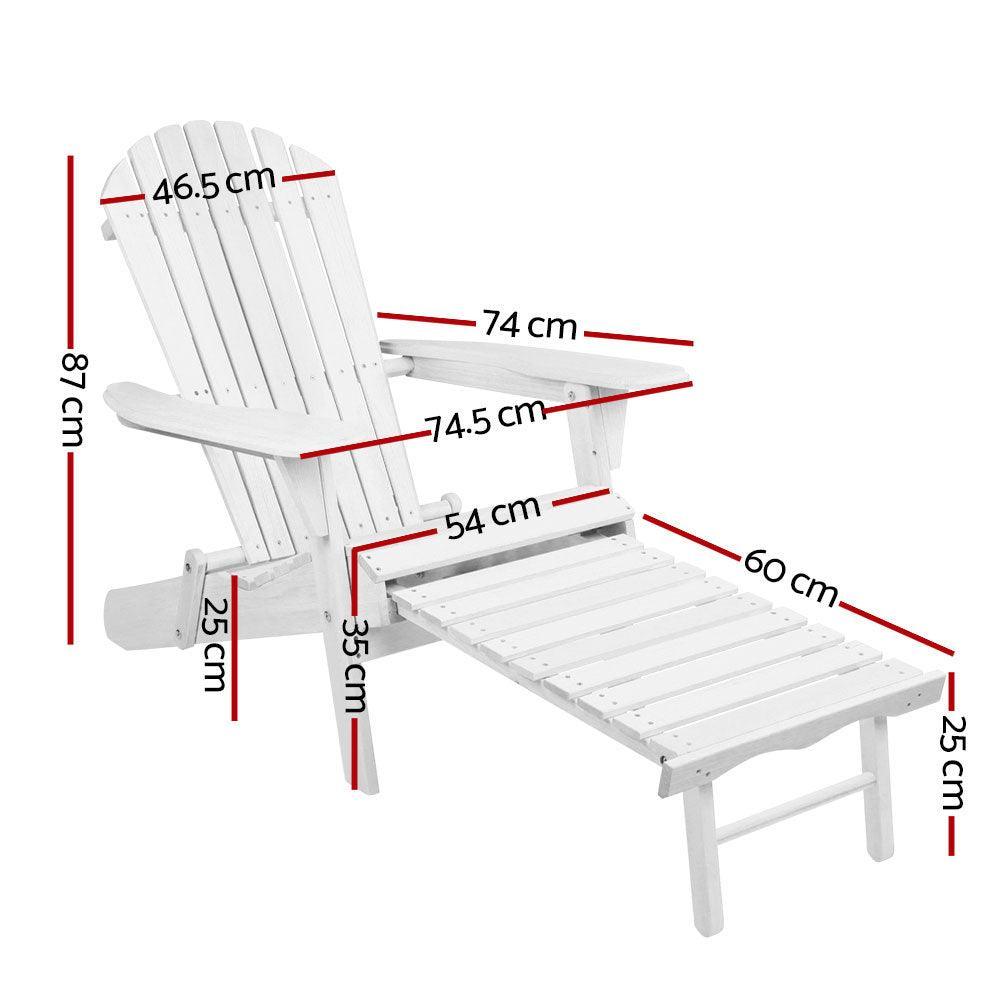 Gardeon Adirondack Beach Chair with Ottoman - White - John Cootes