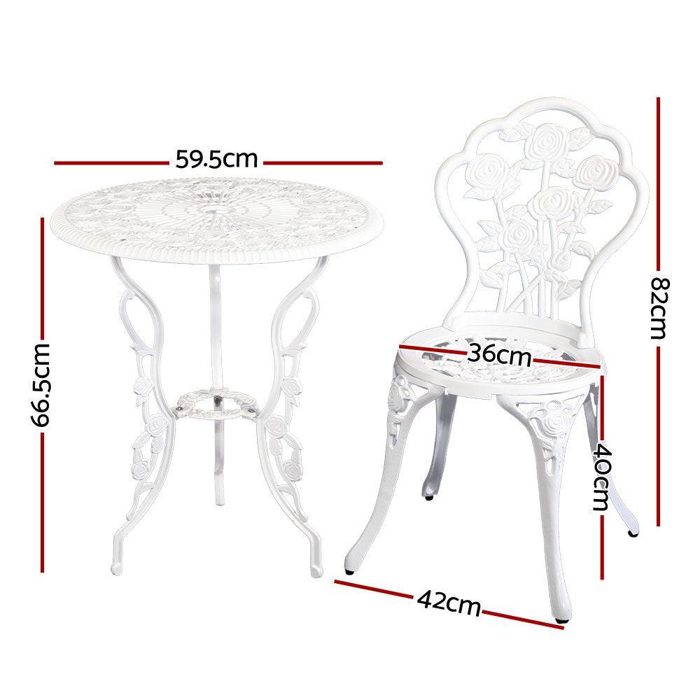 Gardeon Outdoor Furniture Chairs Table 3pc Aluminium Bistro White - John Cootes