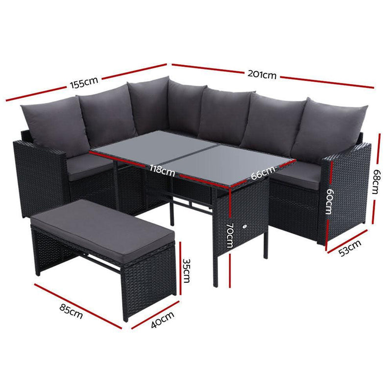 Gardeon Outdoor Furniture Dining Setting Sofa Set Lounge Wicker 8 Seater Black - John Cootes