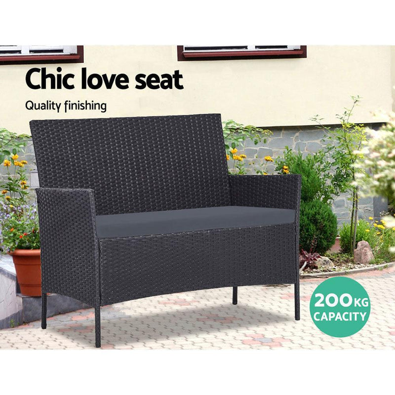 Gardeon Outdoor Furniture Wicker Set Chair Table Dark Grey 4pc - John Cootes