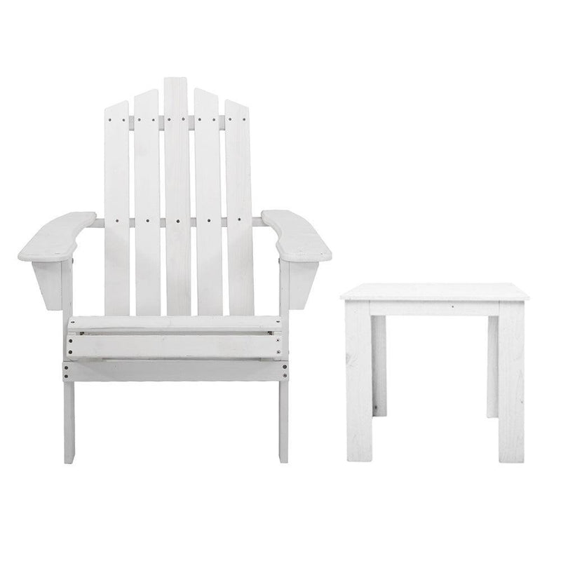 Gardeon Outdoor Sun Lounge Beach Chairs Table Setting Wooden Adirondack Patio Chair White - John Cootes