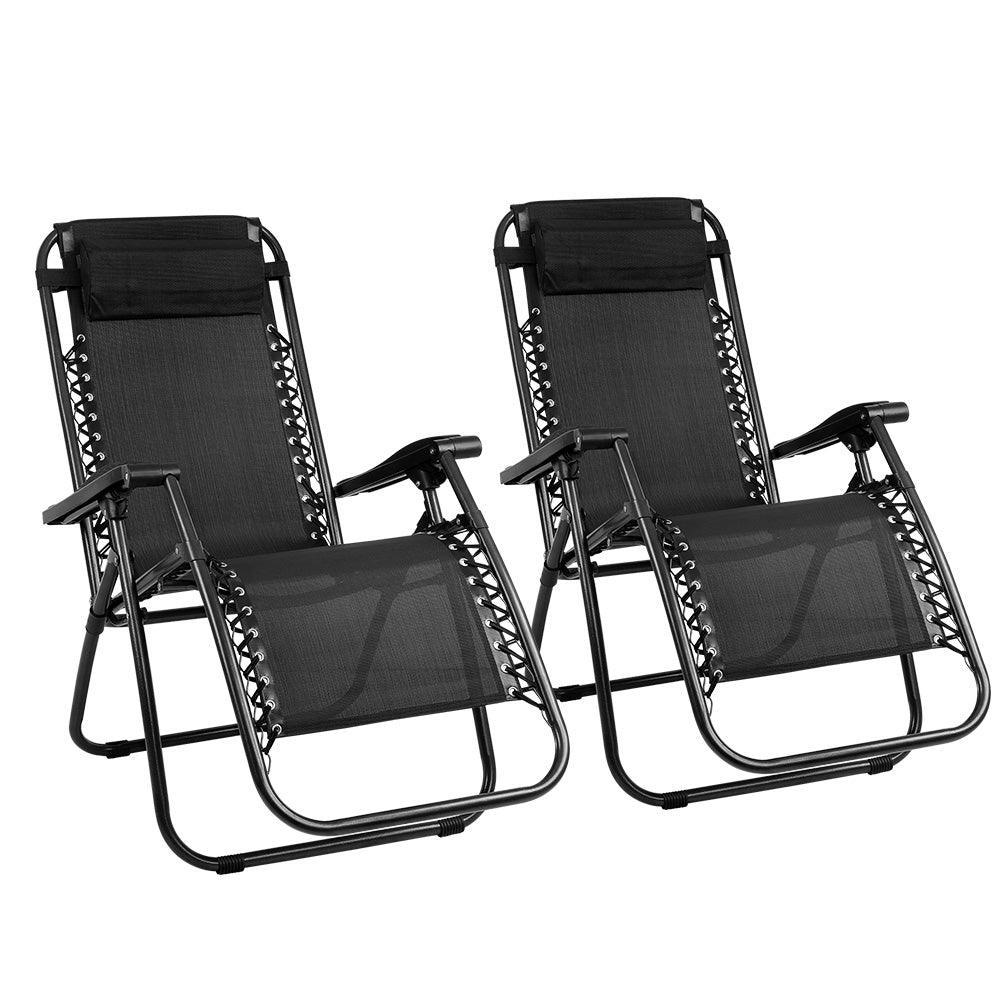Gardeon Zero Gravity Chairs 2PC Reclining Outdoor Furniture Sun Lounge Folding Camping Lounger Black - John Cootes