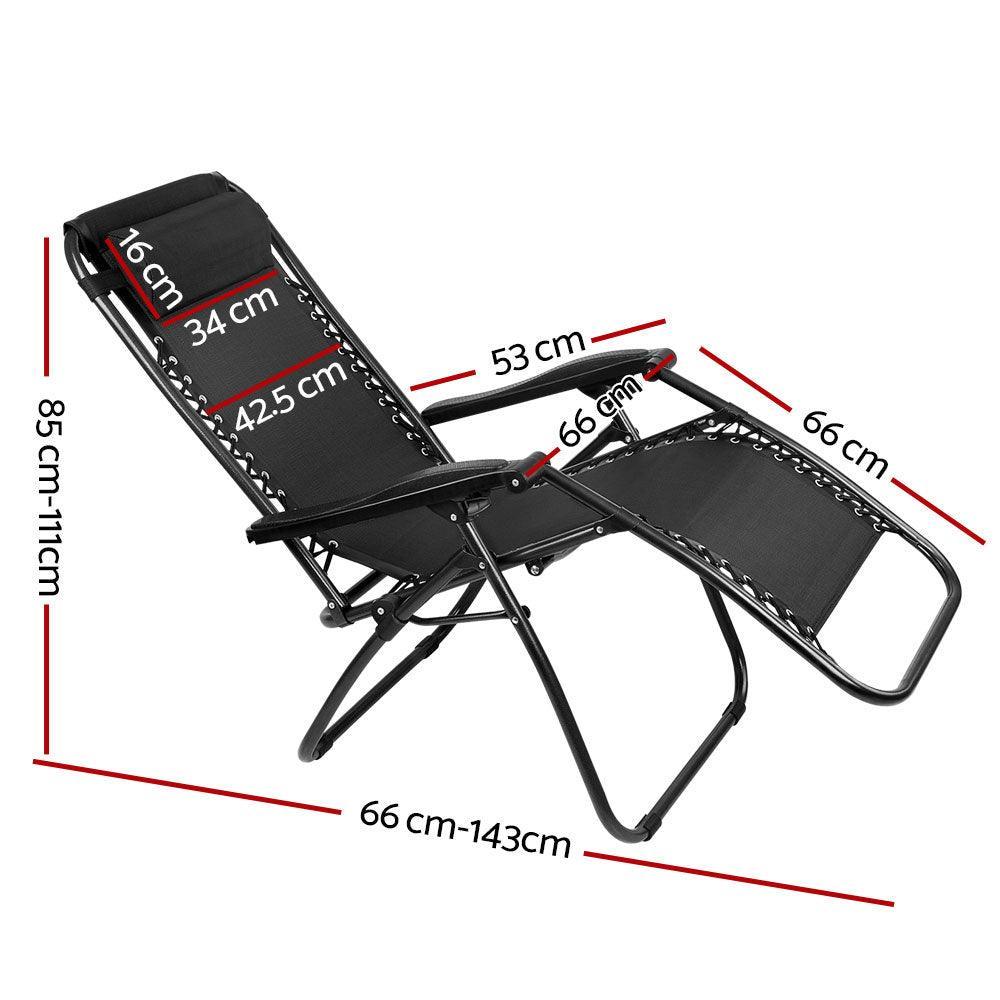 Gardeon Zero Gravity Chairs 2PC Reclining Outdoor Furniture Sun Lounge Folding Camping Lounger Black - John Cootes