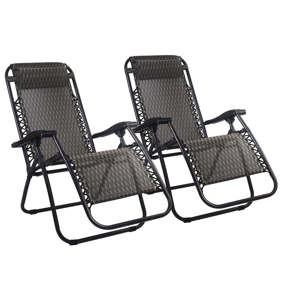 Gardeon Zero Gravity Chairs 2PC Reclining Outdoor Furniture Sun Lounge Folding Camping Lounger Grey - John Cootes