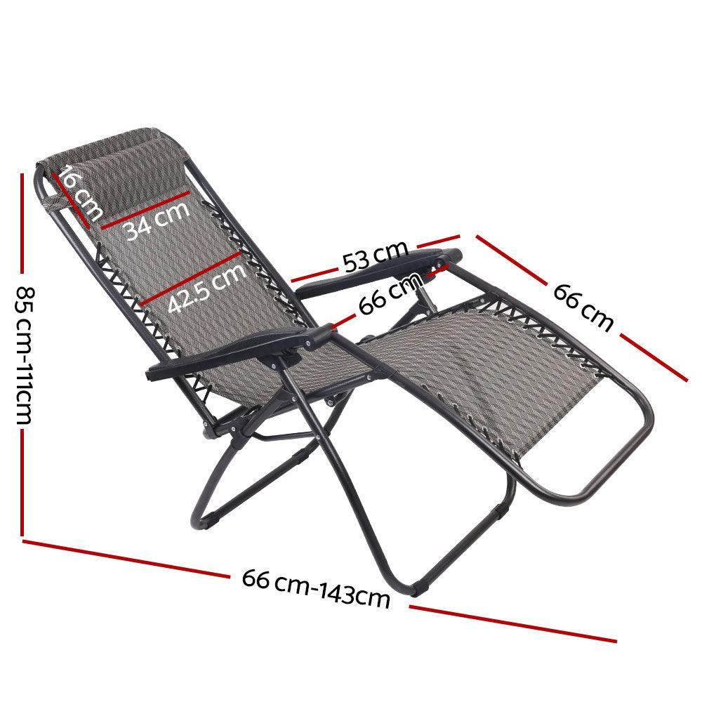 Gardeon Zero Gravity Chairs 2PC Reclining Outdoor Furniture Sun Lounge Folding Camping Lounger Grey - John Cootes