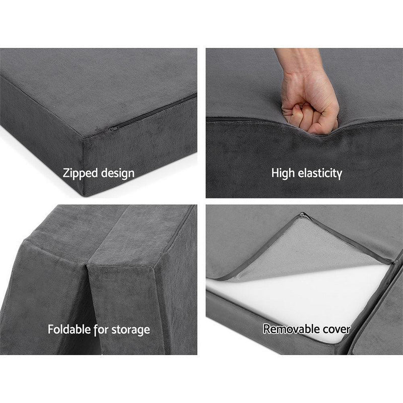 Giselle Bedding Double Size Folding Foam Mattress Portable Bed Mat Velvet Dark Grey - John Cootes