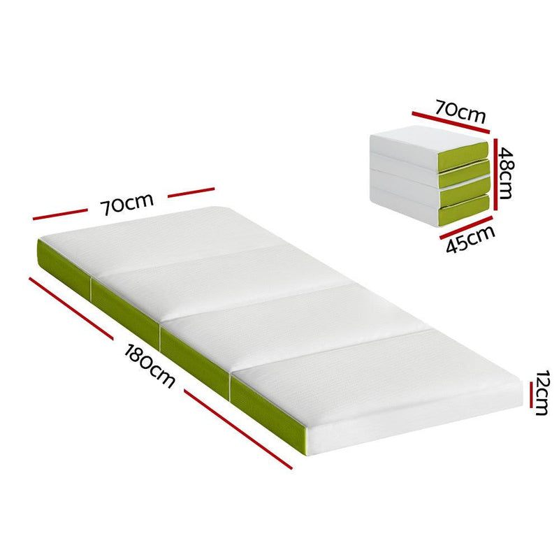 Giselle Bedding Foldable Mattress 4-FOLD Folding Bed Mat Camping Single Green - John Cootes