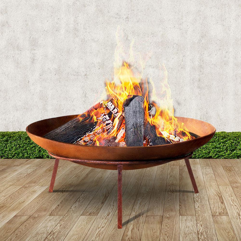 Grillz Rustic Fire Pit Heater Charcoal Iron Bowl Outdoor Patio Wood Fireplace 60CM - John Cootes