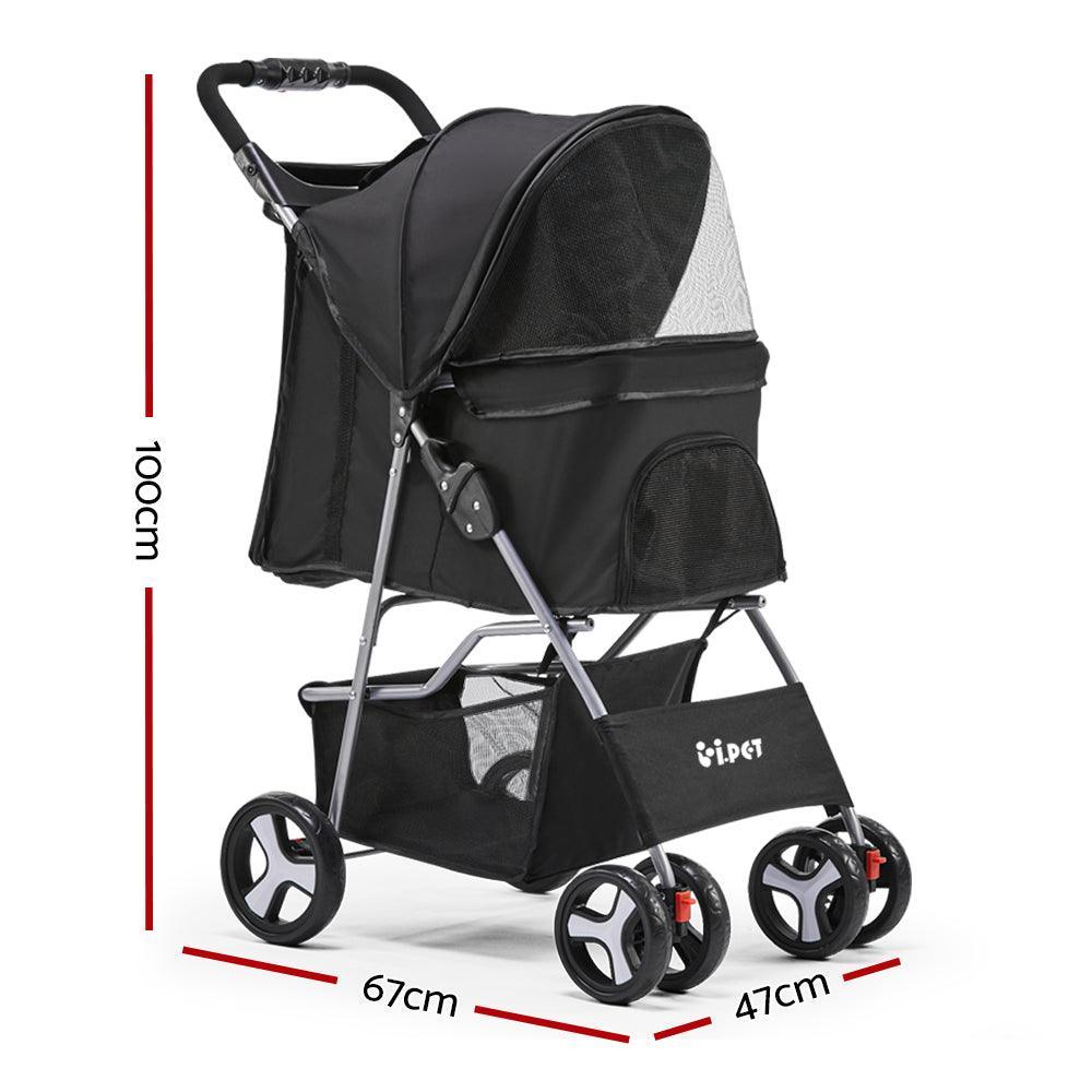 i.Pet 4 Wheel Pet Stroller - Black - John Cootes