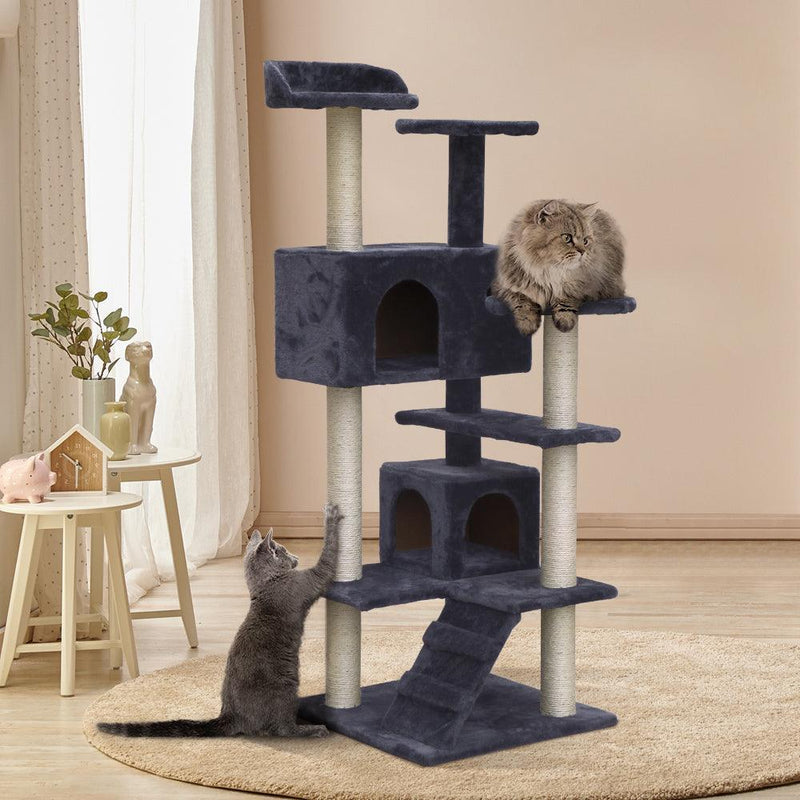 i.Pet Cat Tree 134cm Trees Scratching Post Scratcher Tower Condo House Furniture Wood Grey - John Cootes