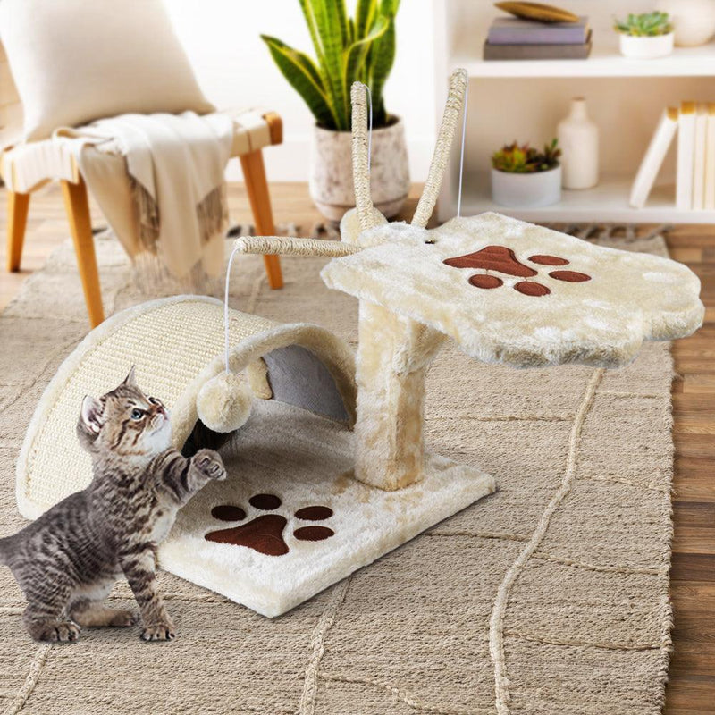 i.Pet Cat Tree 45cm Trees Scratching Post Scratcher Tower Condo House Furniture Wood Beige - John Cootes
