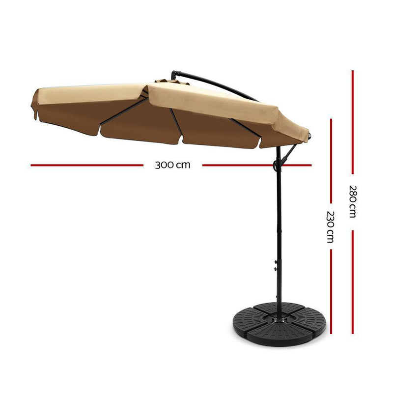 Instahut 3M Umbrella with 48x48cm Base Outdoor Umbrellas Cantilever Sun Beach UV Beige - John Cootes
