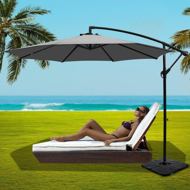 Instahut 3M Umbrella with 50x50cm Base Outdoor Umbrellas Cantilever Sun Stand UV Garden Grey - John Cootes
