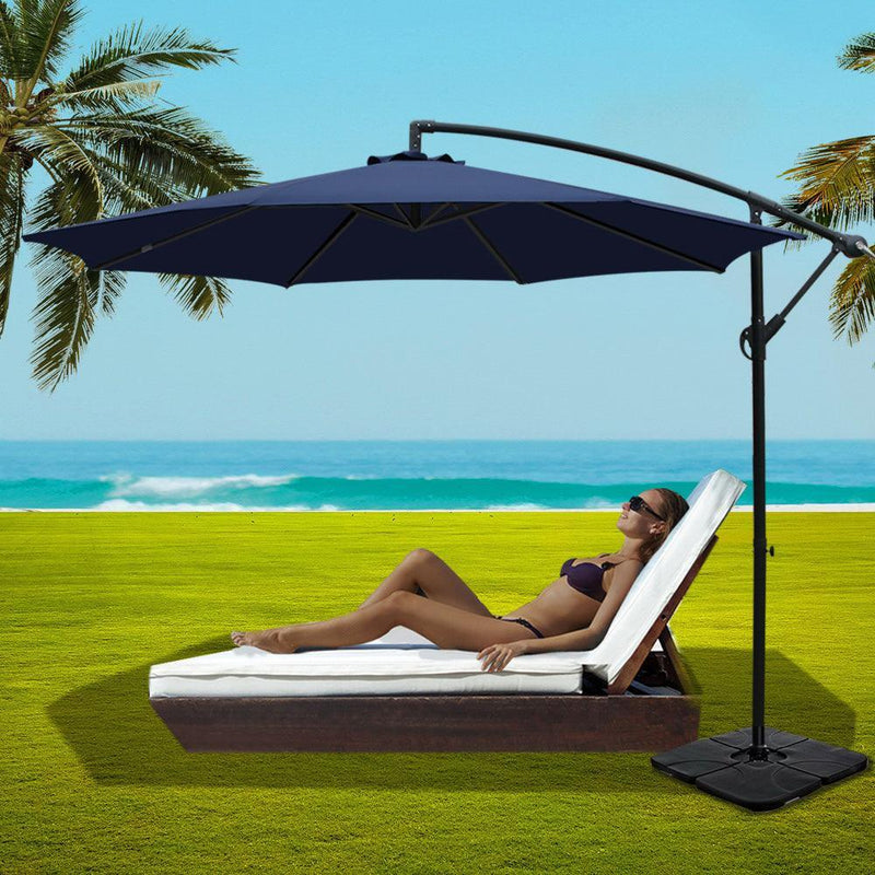 Instahut 3M Umbrella with 50x50cm Base Outdoor Umbrellas Cantilever Sun Stand UV Garden Navy - John Cootes
