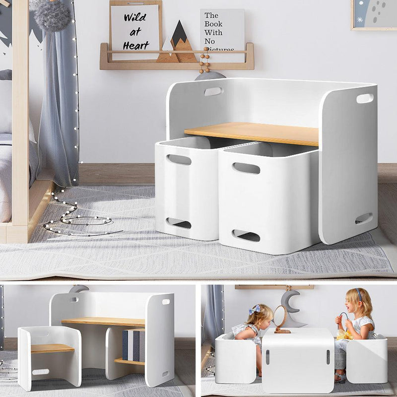 Keezi 3 PC Nordic Kids Table Chair Set White Desk Activity Compact Children - John Cootes