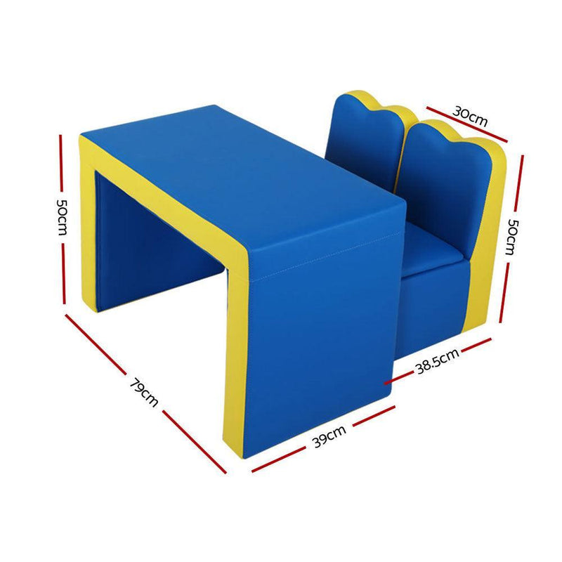 Keezi Kids Sofa Armchair Children Table Chair Couch PU Padded Blue Storage Space - John Cootes